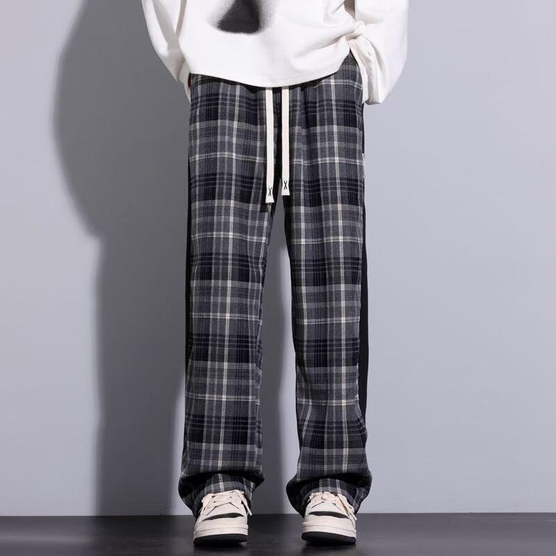 NASA MARVEL Men's Plaid Loose Fit Wide-Leg Casual Pants