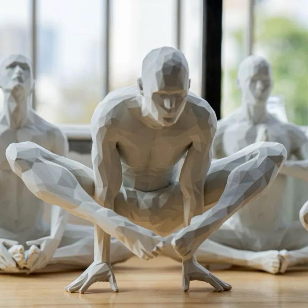 3D Yoga Pose Figurine – Male Plastic Desktop Ornament for Home & Office Decor
