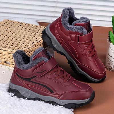 Zimowe skórzane buty trekkingowe z wysoką cholewką i aksamitną wyściółką dla seniorów - gruba bawełna, duże rozmiary, do użytku zewnętrznego