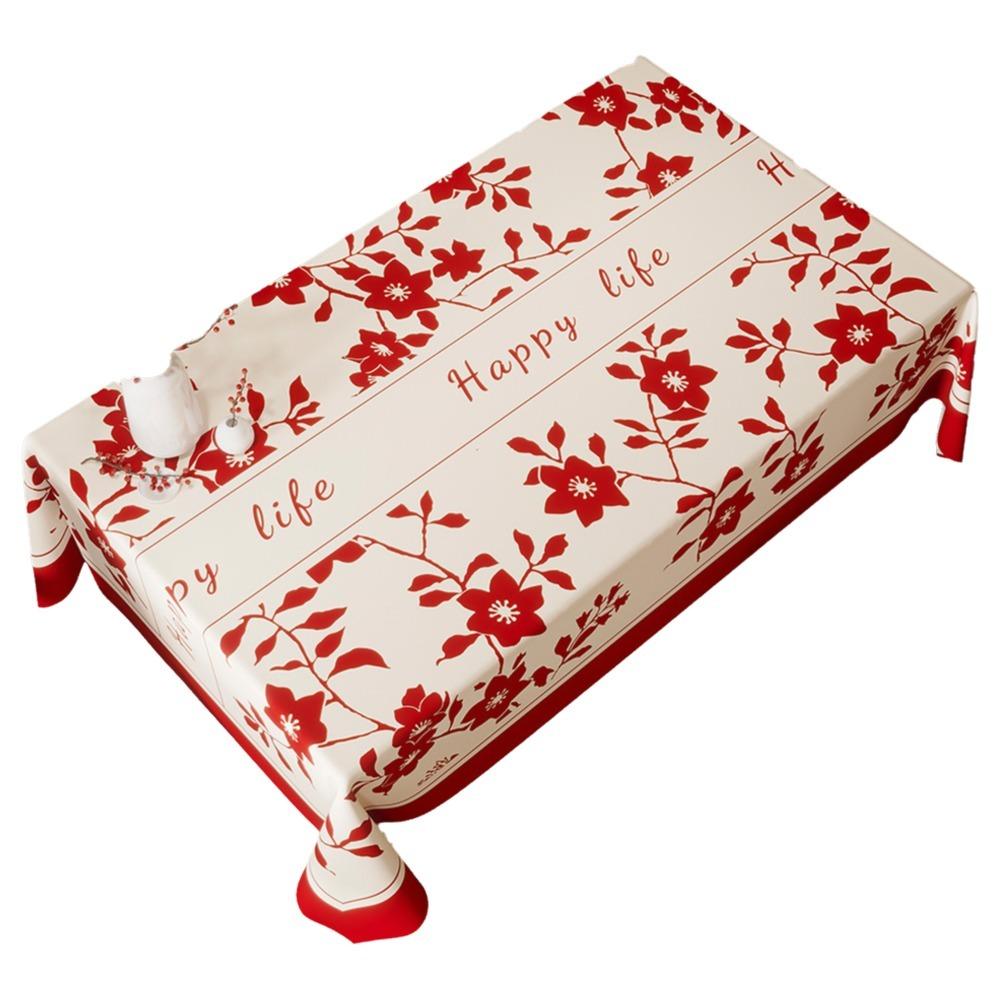 Festive Waterproof New Year Tablecloth Stain Resistant Light Luxury Table Cover Cartoon Washable Coffee Table Mat Restaurant