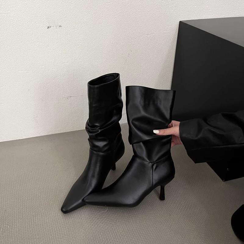 

Pointed white boots 2025 autumn and winter new thin heels high boots but knee long boots pile boots versatile women s boots foreign style 39