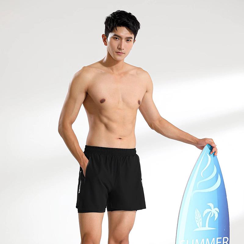 Men's Quick-Drying Double Layer Running Shorts - Anti-Exposure, Four-Point, Fake Two-Piece Design