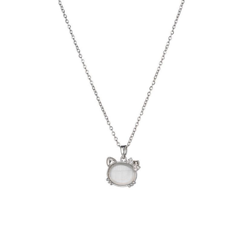 Cat Bow Zircon Inlaid Clavicle Chain Necklace For Women
