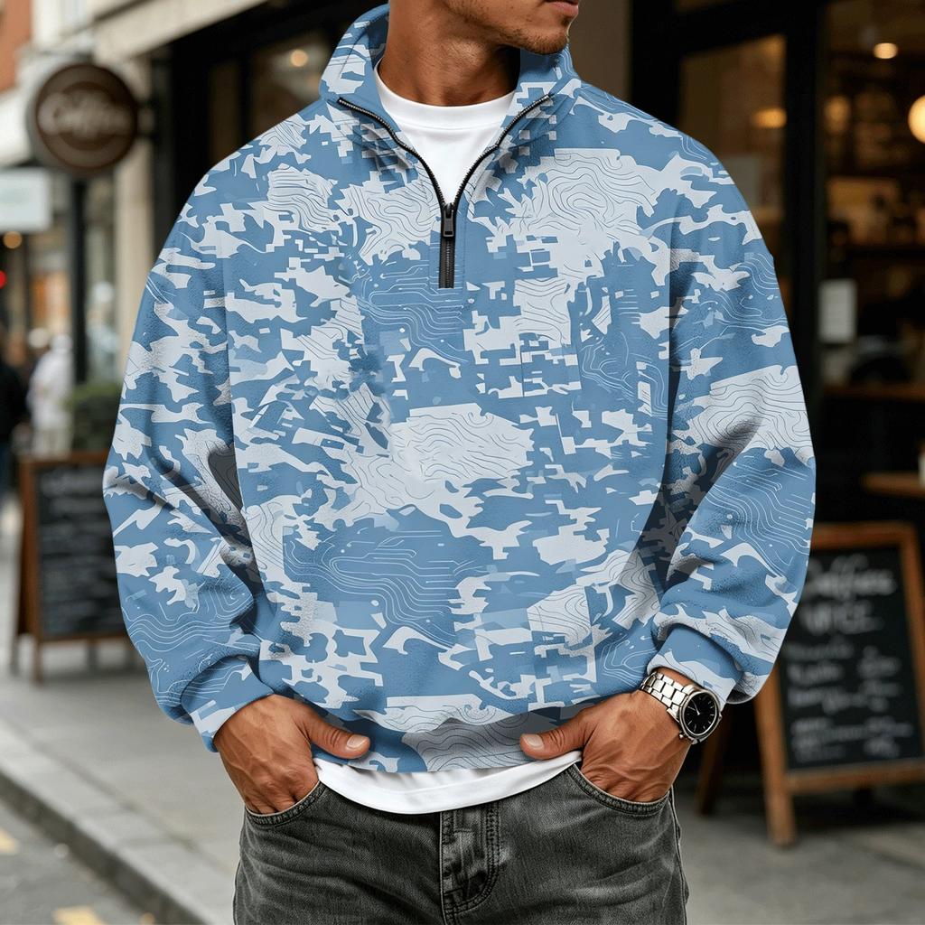 Men's Casual Long Sleeve Sweatshirt with Camouflage Print