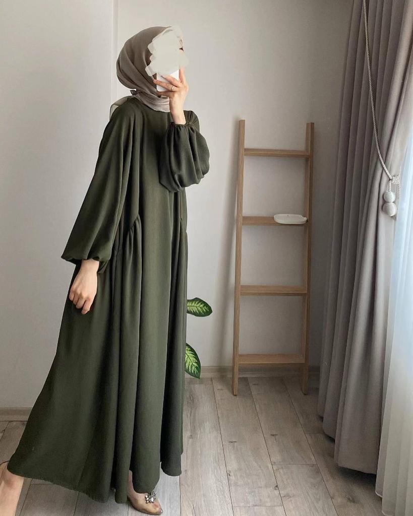 Elegant Solid Color Loose Pullover Dress for Muslim Women - Spring & Autumn Collection