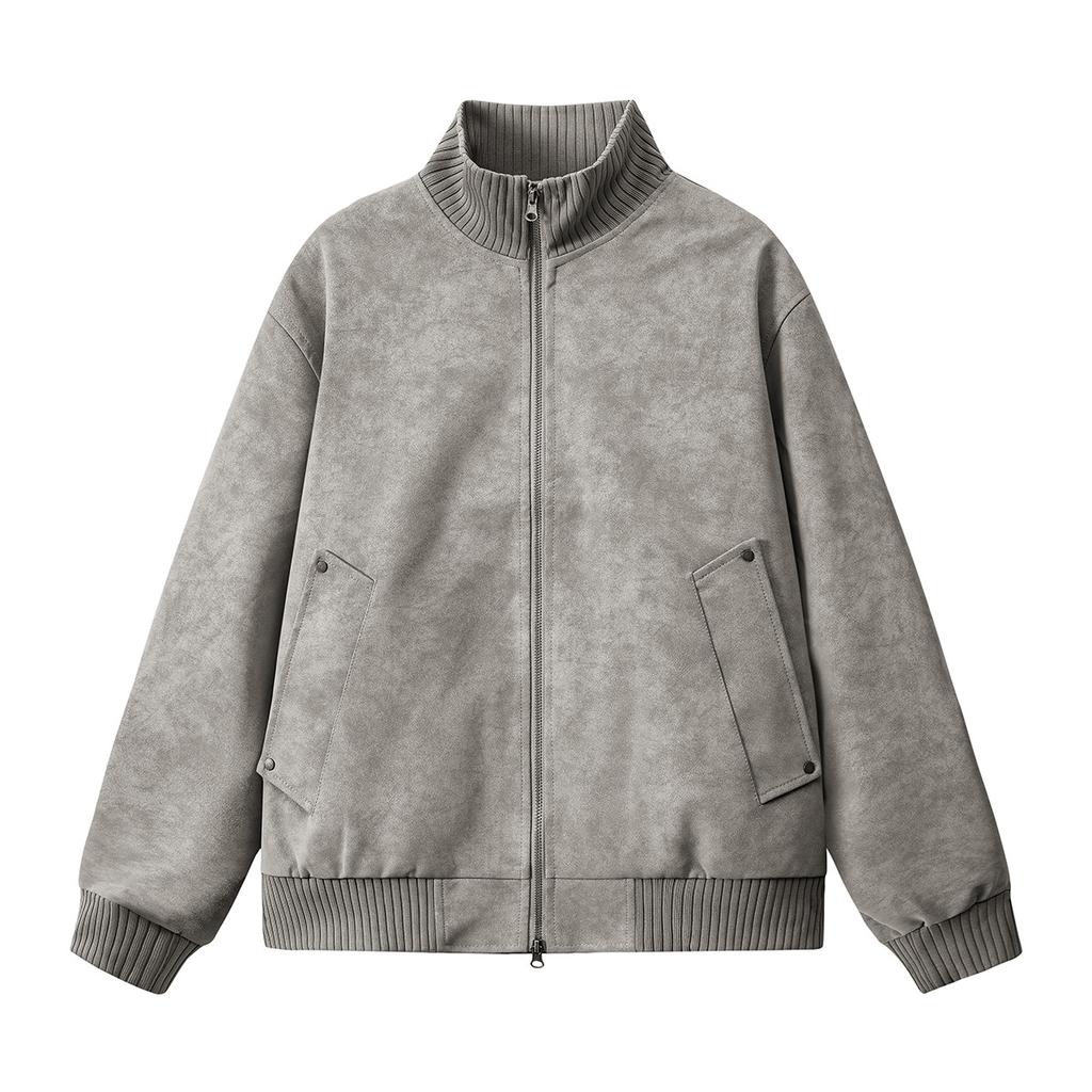 Spring and autumn new large size jacket men's stand-up collar leather jacket European and American wide casual leather jacket