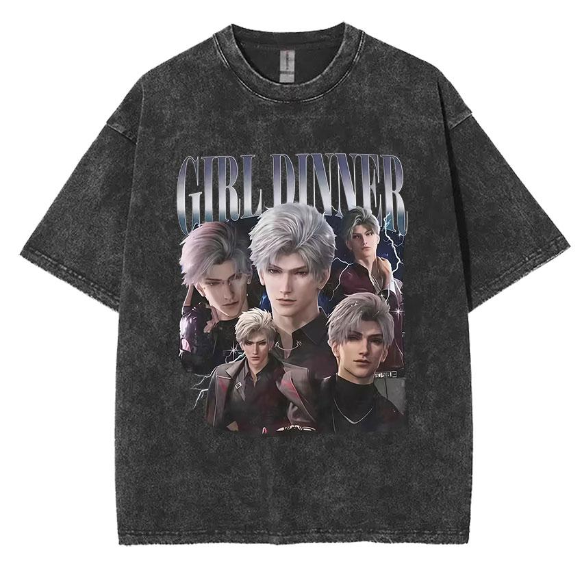 Funny Girl Dinner Caleb Graphic Tee Shirt Love and Deepspace Novelty Cotton T Shirts Fashion High Quality Vintage Washed T-Shirt