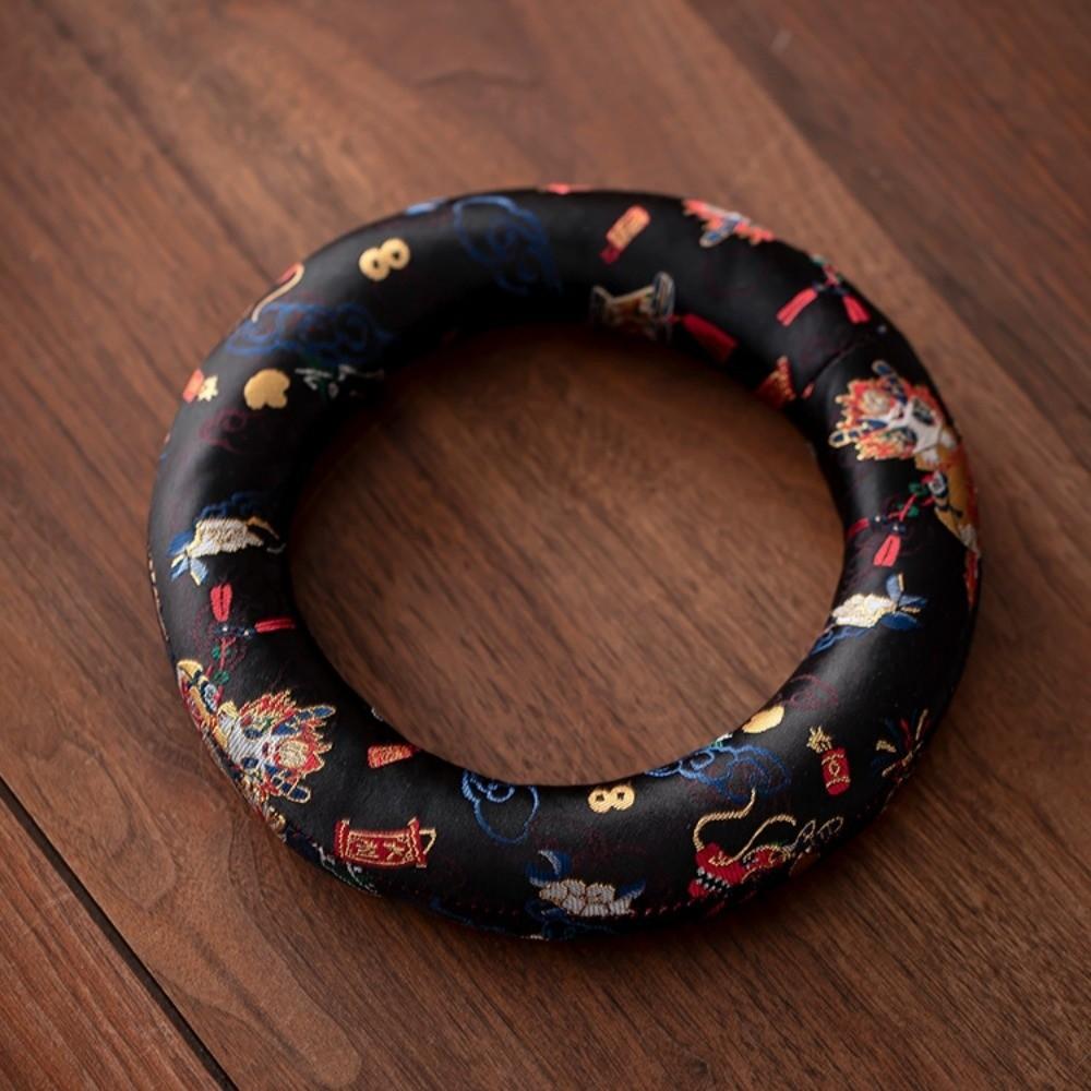 Donut Shape Dragon Design Singing Bowl Mat Nepalese Wooden Fish Coaster Sound Copper Out Mat Yoga