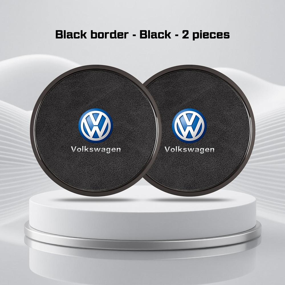 W1312Pcs Car Alloy Leather Coaster Cup Holder Mat For Volkswagen VW Jetta Beetle Golf Passat Polo Tiguan Artcon CC Santana Scirocco