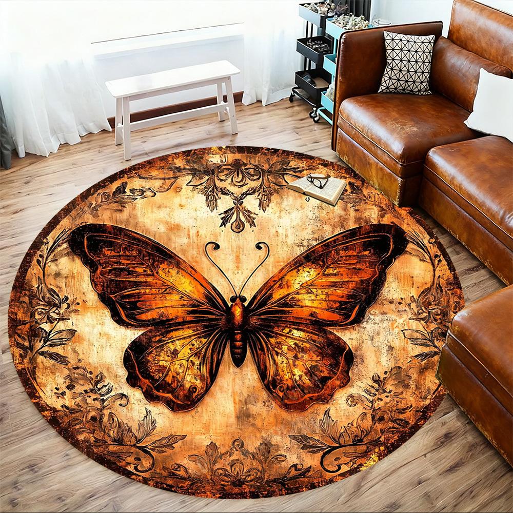 1PC Butterfly Artwork Office Round Area Rug, Under Office Chairs Bedroom Living Room Home Decor, Carpet for Office -1110052