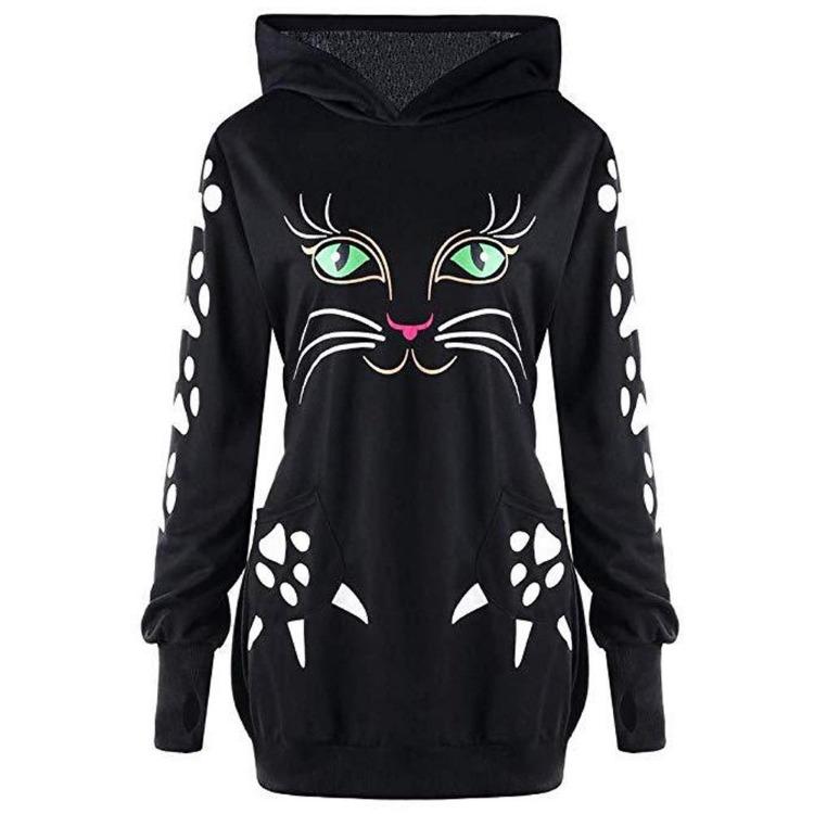 Women Hooded Cat Style Casual Sweatshirt Long Sleeve Pullover