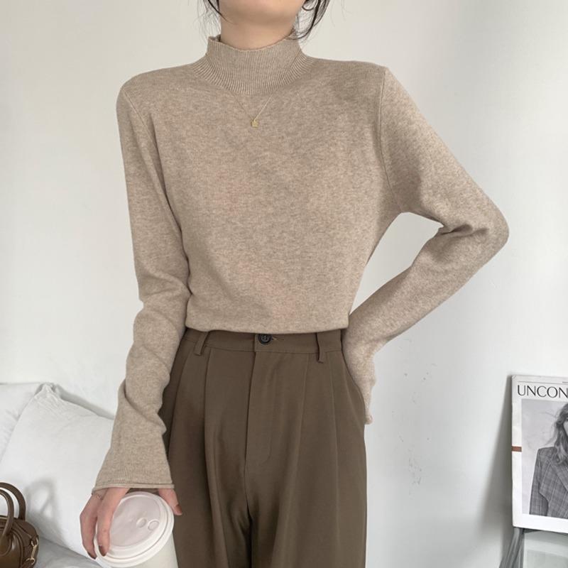 Versatile Semi-turtleneck Inner Top Women's Spring Simple Casual Long-sleeved High-end Knitted Base Layer