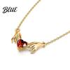Vintage Style Alloy Necklace Hands Holding Heart Necklace Red Cubic Zirconia Meaningful Valentine Day Jewelry Gold-Tone Romantic Dainty for