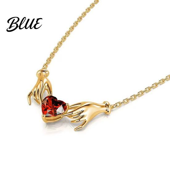 Vintage Style Alloy Necklace Hands Holding Heart Necklace Red Cubic Zirconia Meaningful Valentine Day Jewelry Gold-Tone Romantic Dainty for