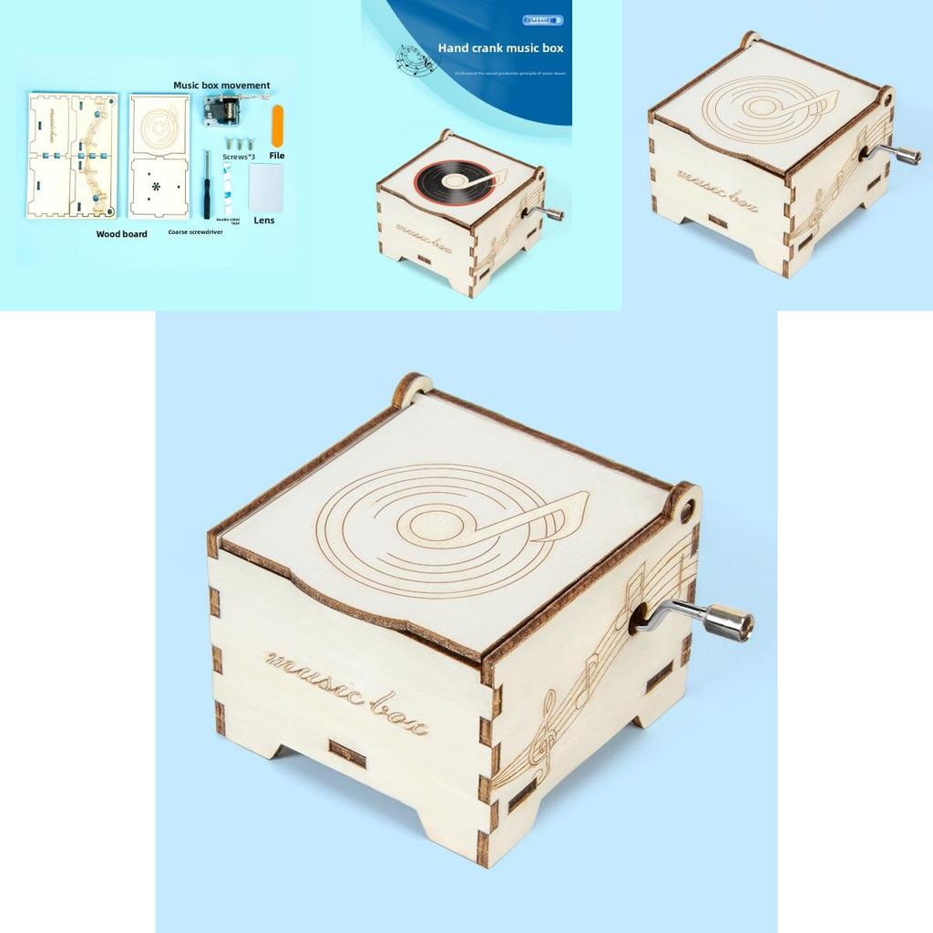 Wooden Assembly Hand Cranked Music Box Children Puzzle Toy Set For Learning And Play