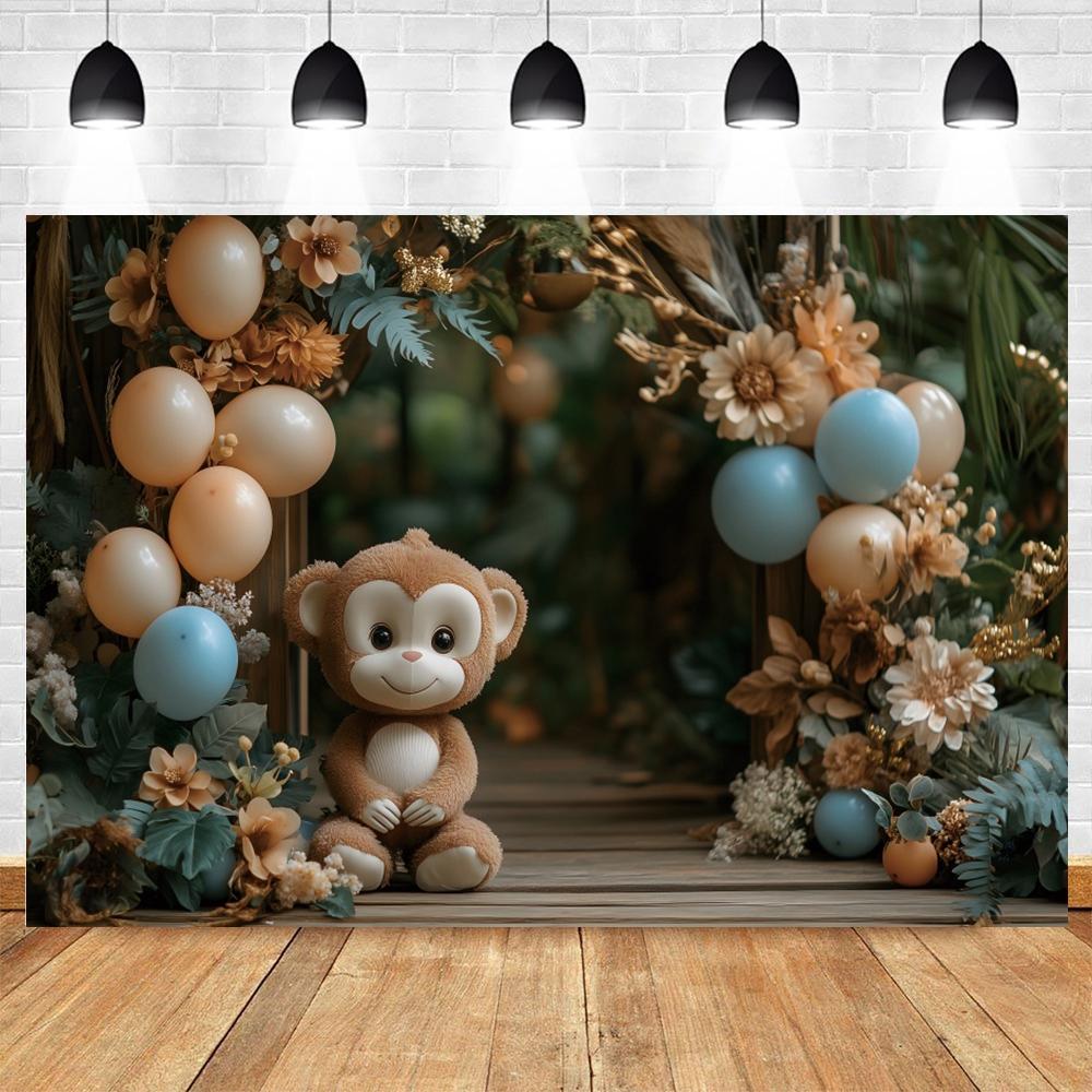 Safari Tropical Jungle Animals Baby 1st Birthday Party Photography Backdrop Wild One Baby Shower Photo Background Photo Studio