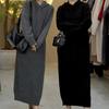 Solid color temperament gentle wind fashion knitted primer dress women's red atmosphere bright silk hooded sweater long dress