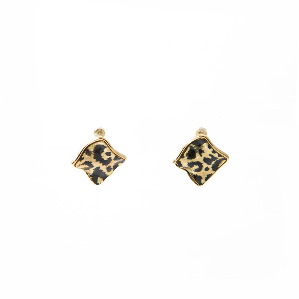 Retro Gold Irregular Leopard Print Square Wave Stud Earrings Light Luxury High-End Autumn And Winter Spice Girl Earrings