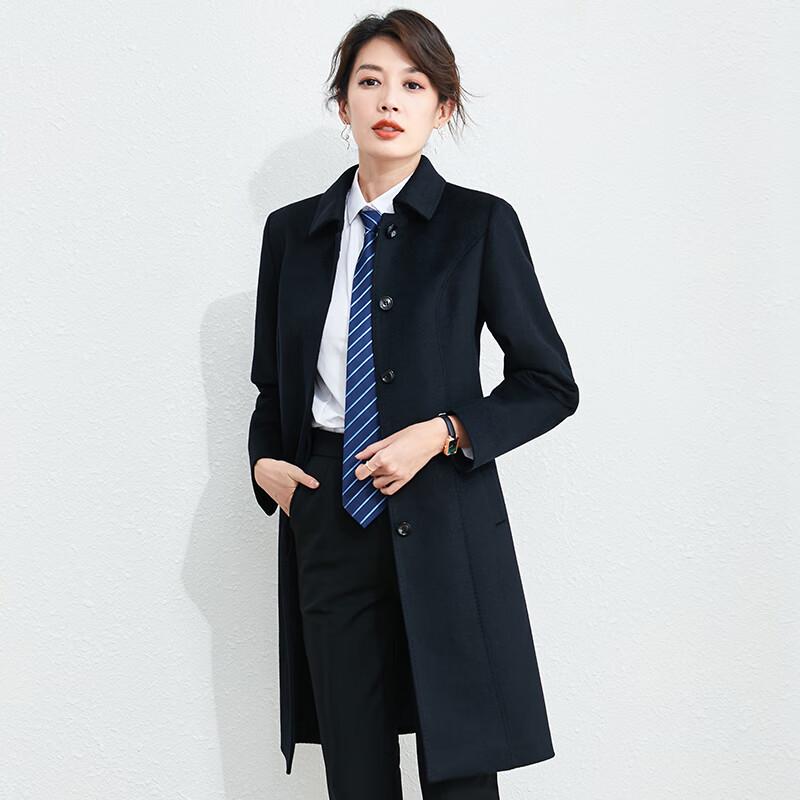 Trolman Professional Mid-length Navy Wool Blend Coat