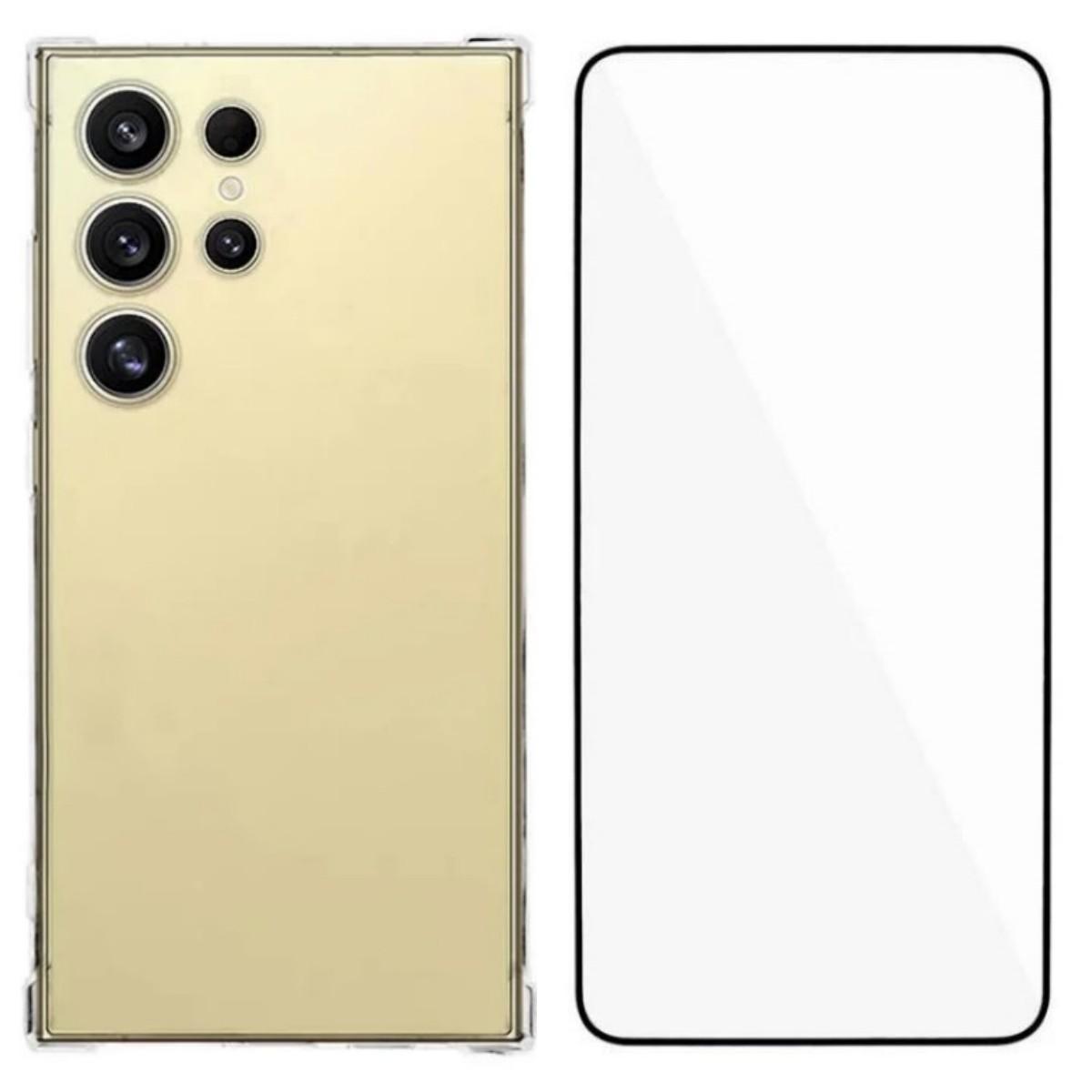 

For Samsung Galaxy S23 Ultra TPU Case WANLONFENG WL3 Series 1.5mm Phone Cover with Tempered Glass Film Transparent