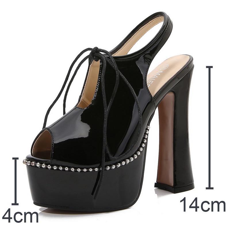 Women Waterproof Platform String Beading High Thick Heel Sandals for Office Nightclub Party Banquet Wedding Catwalk Princess