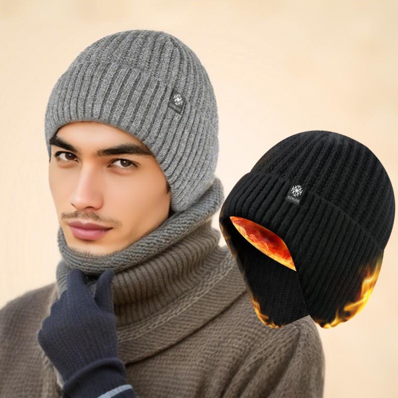 Fleece vinterlue strikket myk lue for menn, varm lue for utendørs vinterski