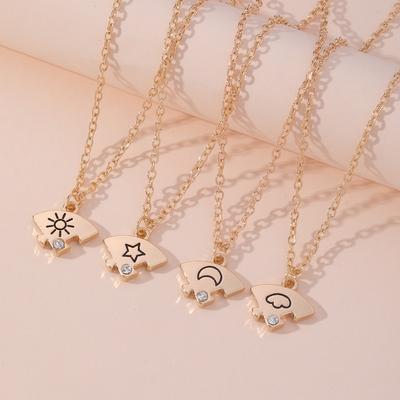 4pcs/set Rhinestone Best Friends Forever Necklace Necklace Combination Jewelry Set Jigsaw BFF Necklace Colorful Splicing