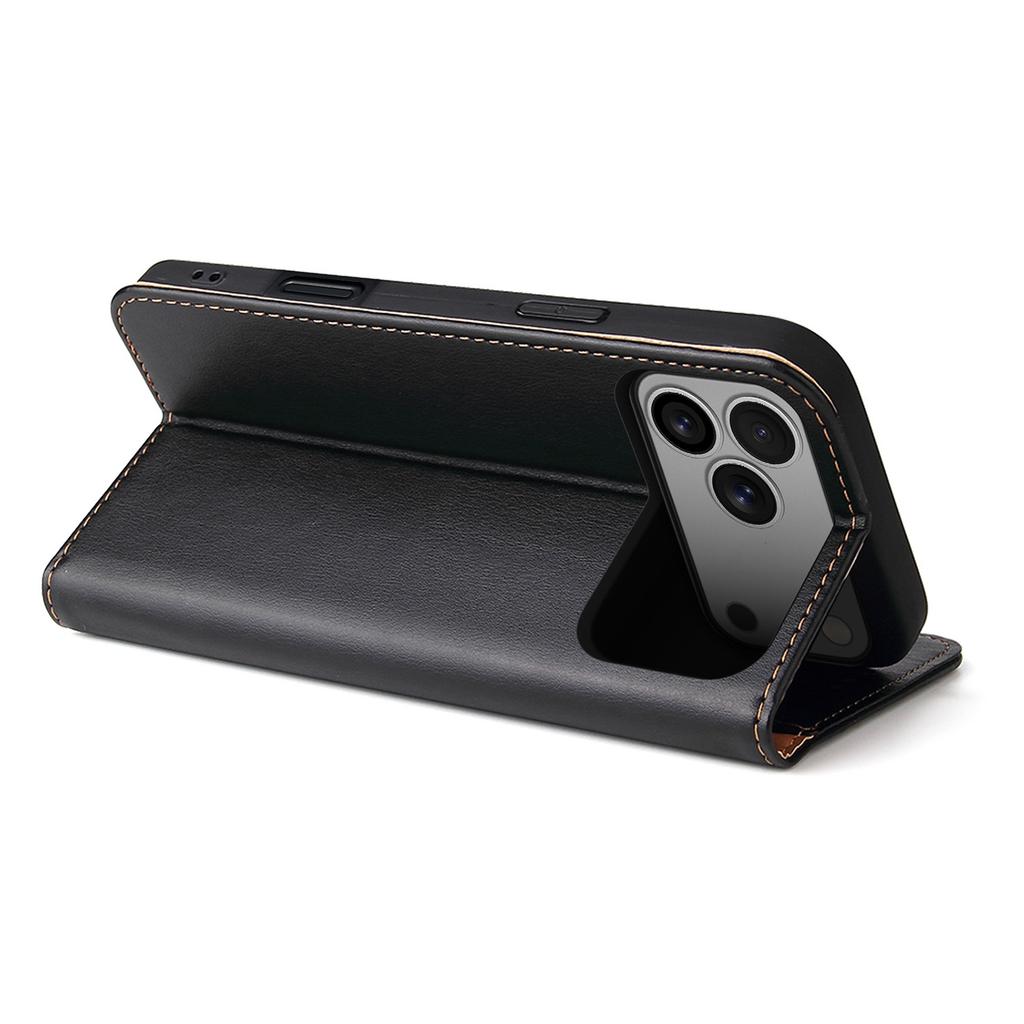 FIERRE SHANN For iPhone 17 Pro Case PU Leather Flip Stand Wallet Phone Cover