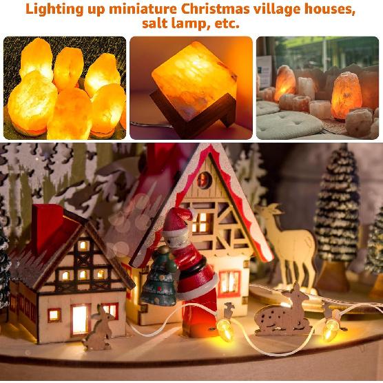 Accessory Cord with 10 Led Light Bulb, LED Light Bulb C7 Cord Clip Lights Christmas Cabin, for Christmas Village Houses Craft Decoration