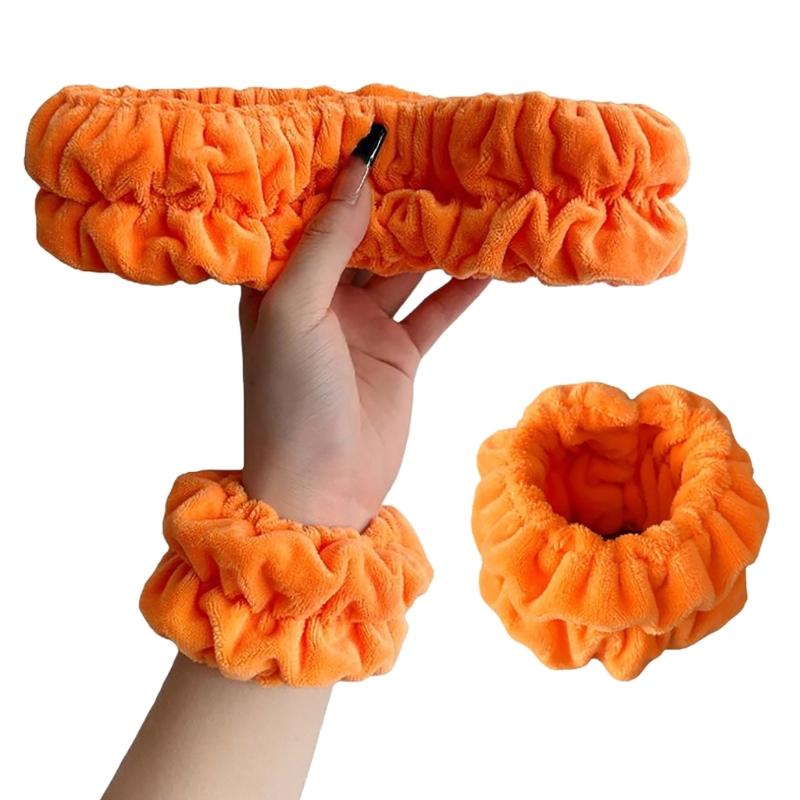 

Towel Wrist Wash Band & Headband for Face Washing Makeup Wristband Women Spa Sport Hairband Skin Care Terry Wrist Band помаранчевий