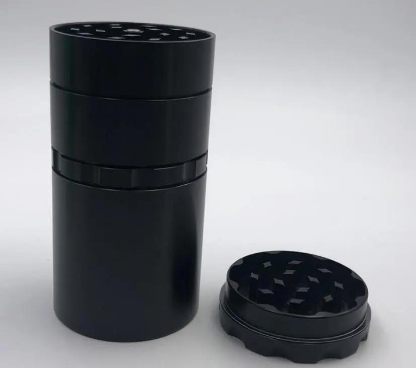 

1 комплект цельной конструкции, 50 мм, 5-слойная плоская ручная мельница для специй с контейнером для хранения, скошенная кромка мельницы из алюминиевого сплава чёрный