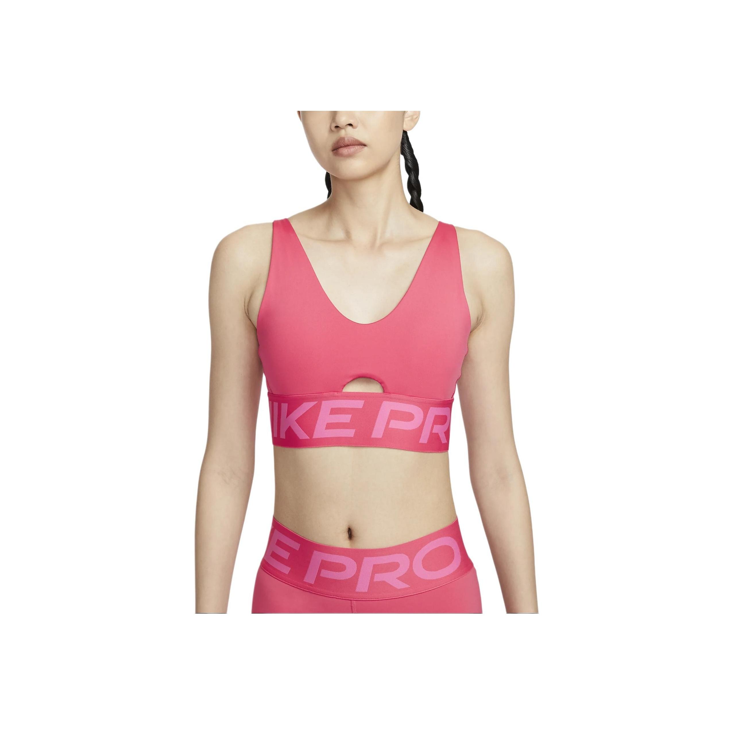 

Nike Pro Indy Plunge удобный дышащий эластичный спортивный бюстгальтер с буквенным жаккардом женское нижнее белье Daisy-Pink розовый белый HF7325-629 XL