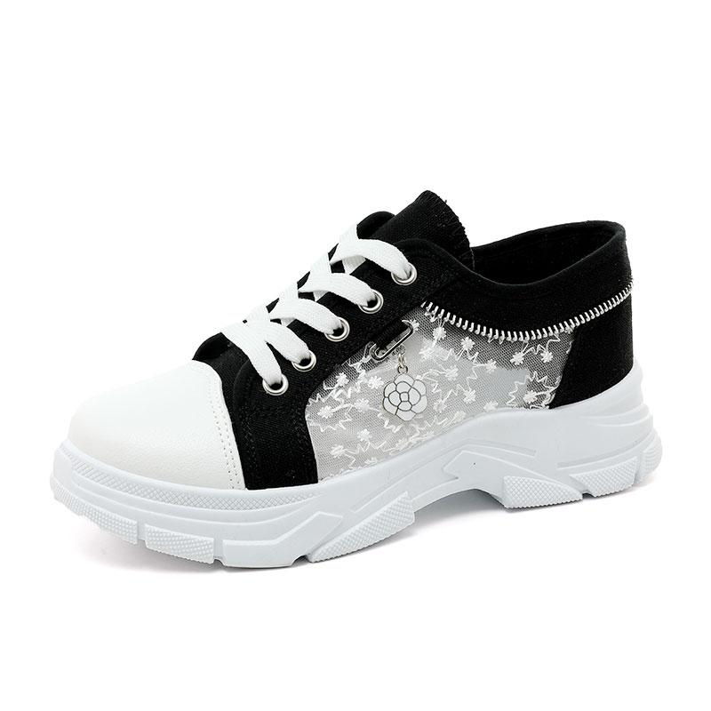 fashion Women Shoes Fashion Summer Casual Shoes Cutouts Lace Canvas Hollow Breathable Platform Flat Shoes Woman Sneakers
