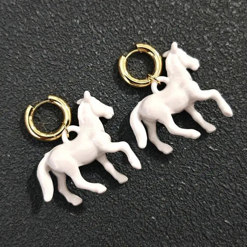 Exaggeration Stereoscopic Small Horse Pendant Earrings For Women Creativity Cute Animal Earrings Charm Jewelry New Year Gift