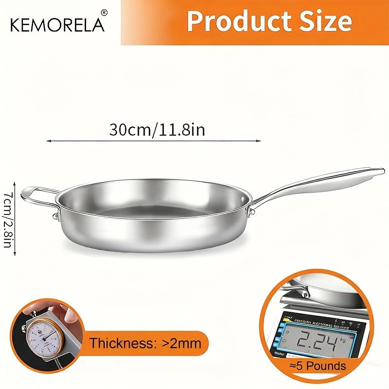 KEMORELA 316 Edelstahl 30cm Wokpfanne Antihaftpfanne mit abnehmbarem Griff - Induktionskompatibel Wok & Kochpfanne