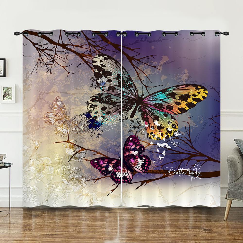 Curtain Butterfly Animal Flower Curtain Digital Printing Blackout Curtain No Punching