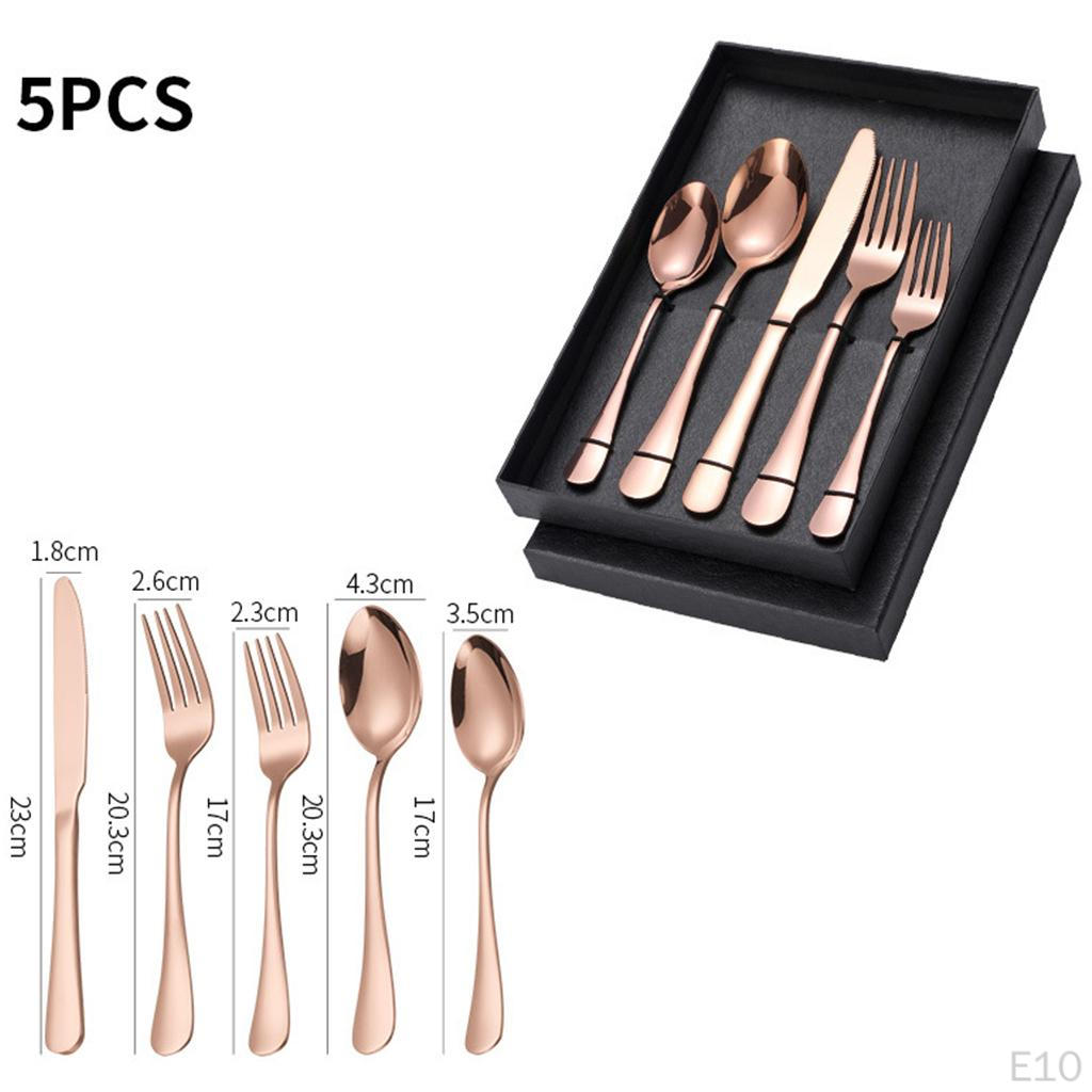 5Pcs Portable Stainless Steel Flatware Reusable Tableware Lightweight Backpacking Cutlery Dinnerware