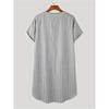 Men Casual Short Sleeve V-neck One-piece Striped Nightgown Leisure Loose Bathrobe Comfortable Homewear