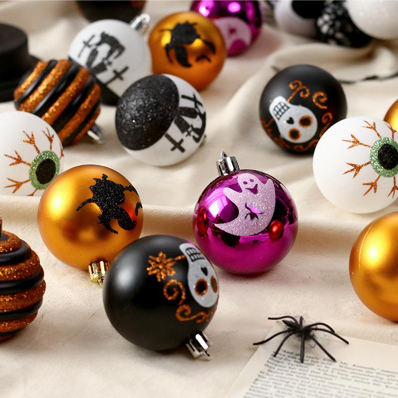 Halloween Decorations, 16 Pieces/set, Painted Ghosts, Skeletons, Plastic Balls, Holiday Ornaments, Ghost Party Pendants