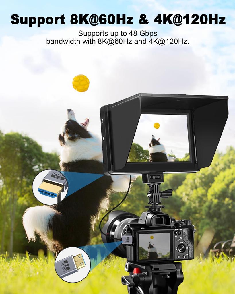 Duttek 8k Mini-HDMI zu HDMI Konverter Kurz 1 Stecker zu Stecker Konverter Unterstützt für Kameras und Camcorder L-förmiges Kabel, 30 cm, 48 Gbit/s, Ultradünn