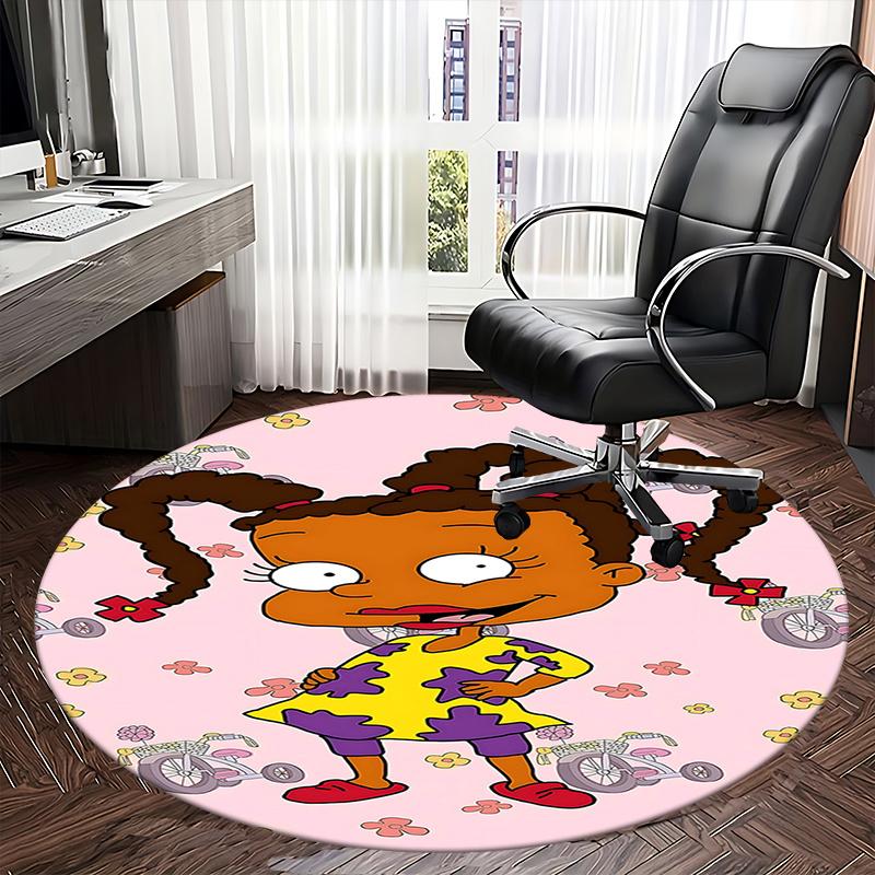 Rugby Round Chair Mat Cartoon Girl Patterned Rug for Home Decor, Office Carpet