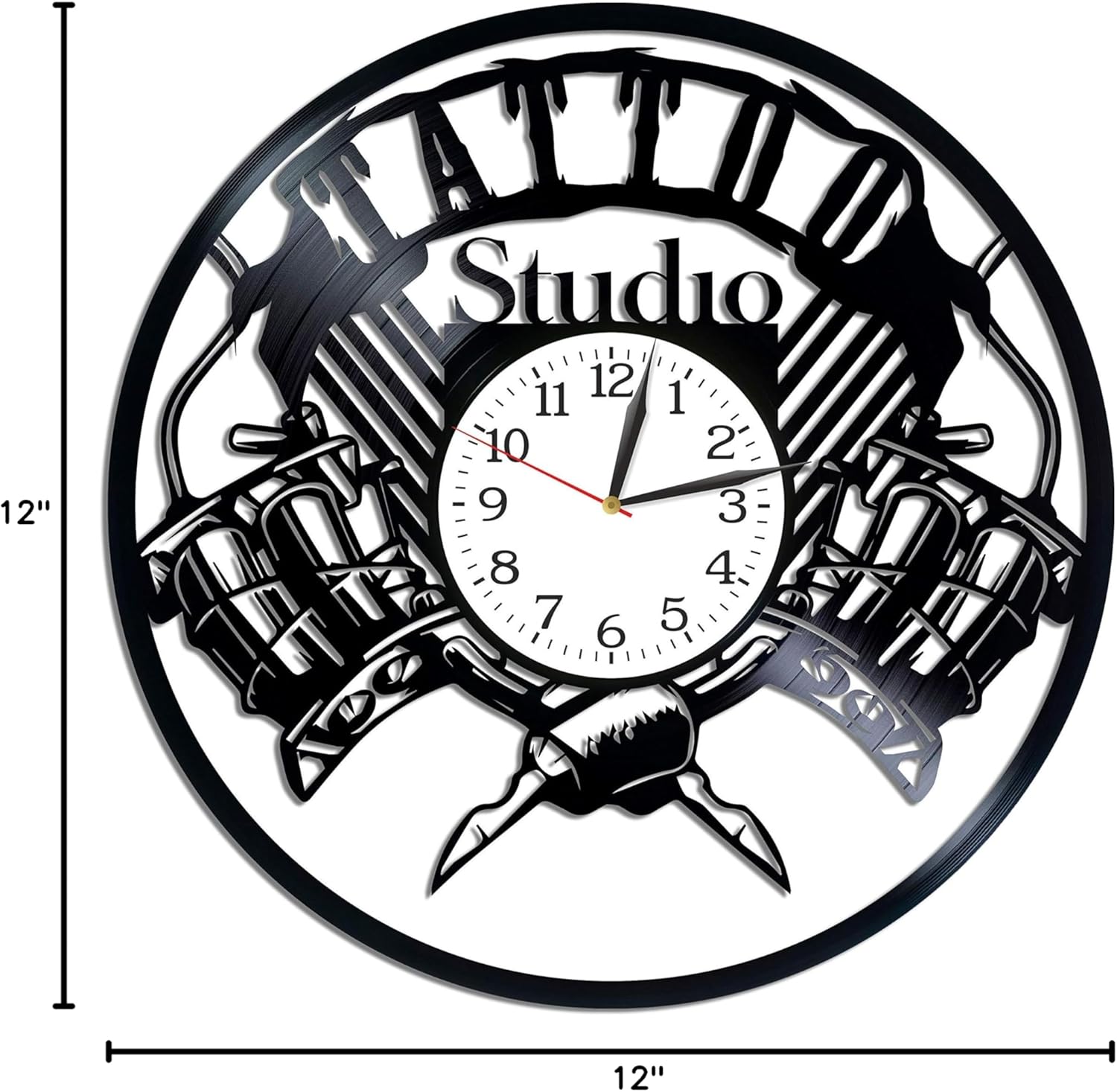 

Tattoo Studio Wall Art Lp Vinyl Retro Record Wall Clock Exclusive Tattoo Salon Gift Birthday Gift for Man Tattoo Studio Clock