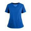 Women's Short Sleeved Solid Color V-neck Buttonable Side Slit Top T-shirt