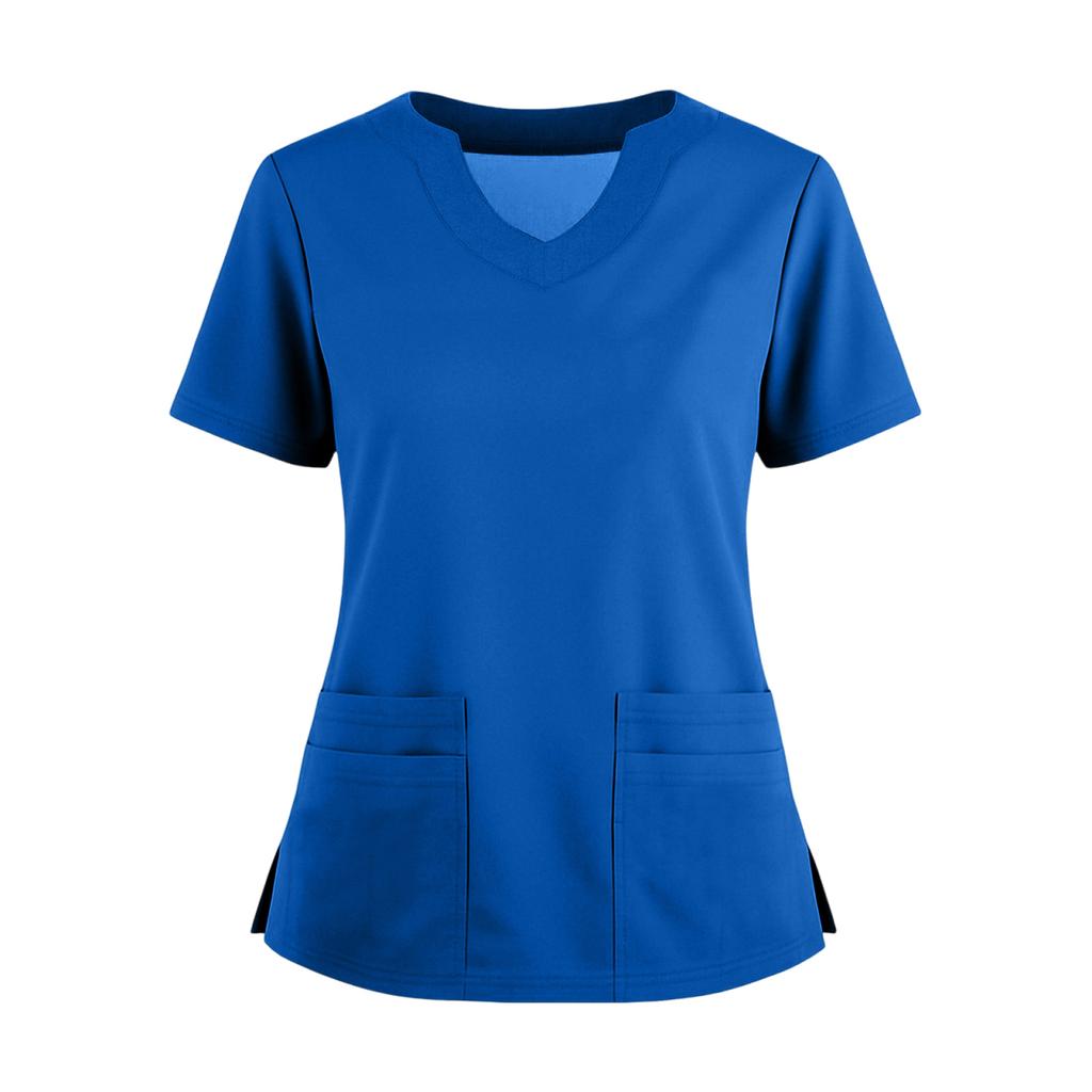 Women's Short Sleeved Solid Color V-neck Buttonable Side Slit Top T-shirt