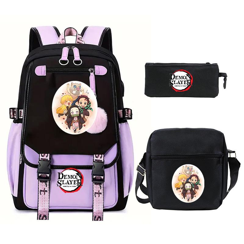 Riman peripheral printing fashion backpack cross-border campus primary and secondary school students schoolbag shoulder bag pencil bag three-piece set