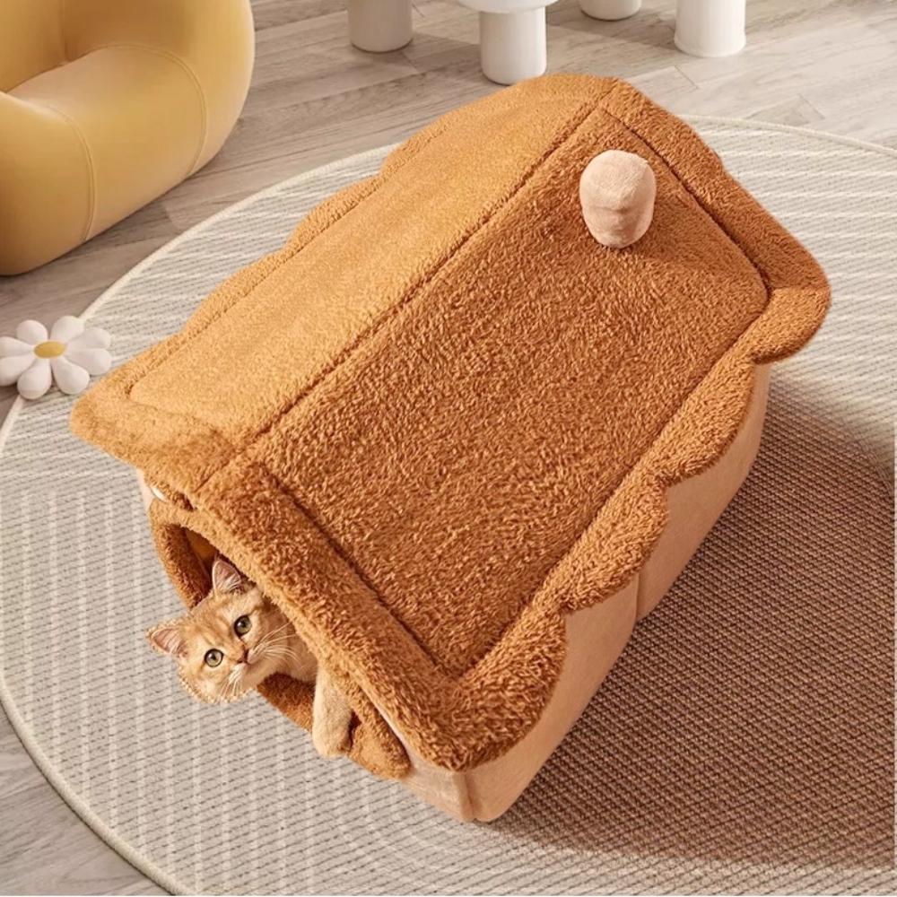 All-Season Enclosed Cat House Villa Washable Dog Bed Winter Insulation Sleeping Nest for Cats