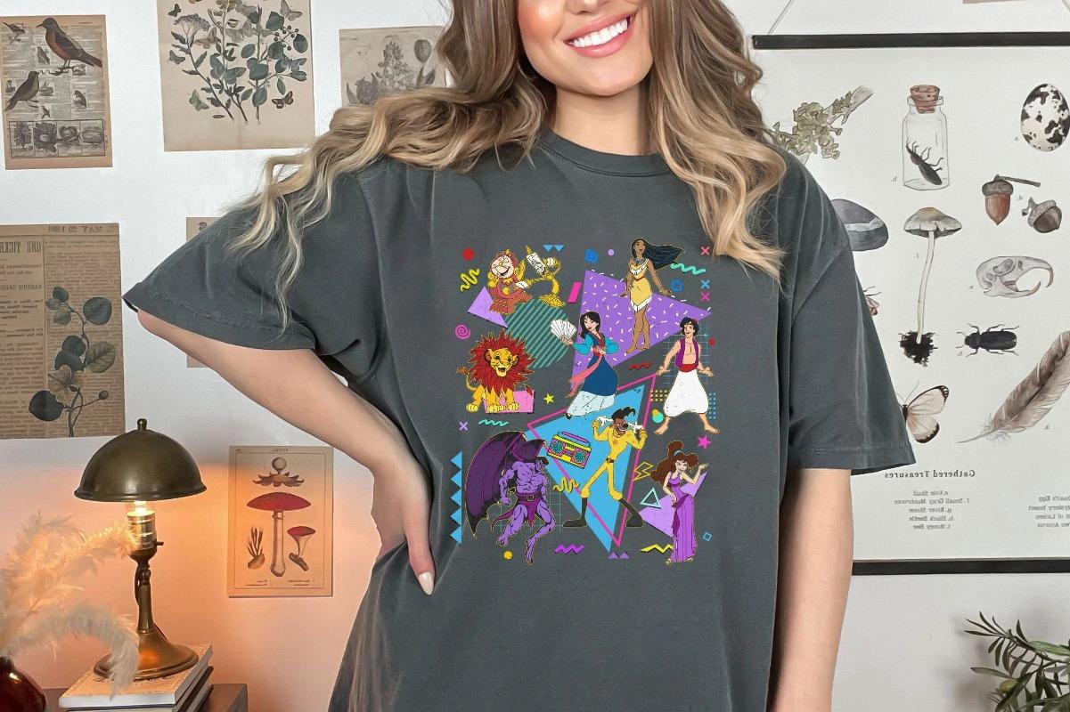Retro 90S Disney Characters Shirt Powerline Aladdin Megara Mulan Pocahontas Tshirt Walt Disney World Tee S