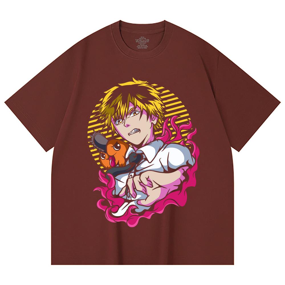 230 Gsm 100% Cotton Chainsaw Man V4 Denji x Pochita Print Unisex Heavy Cotton T Shirt