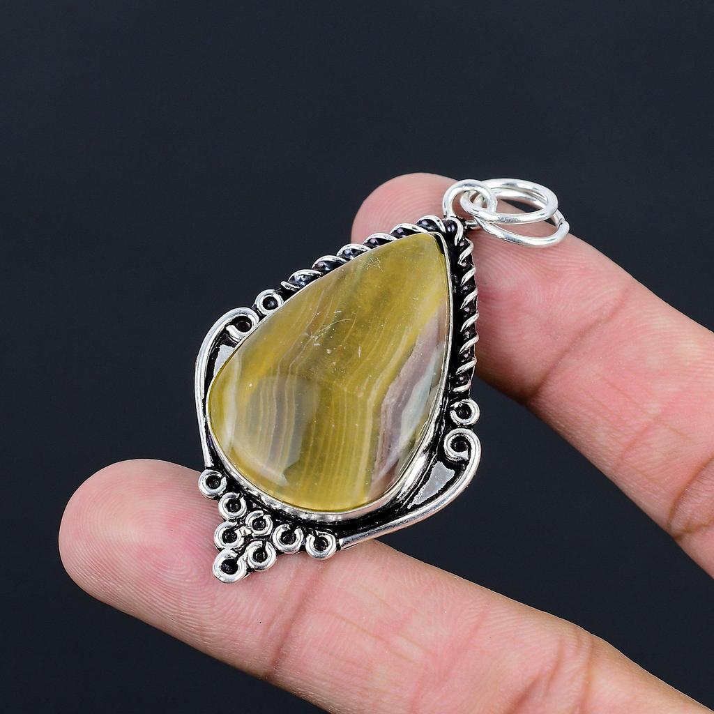 925 Silver Pear Multi Fluorite Gemstone Birthday Engagement Wife Pendant Jewelry