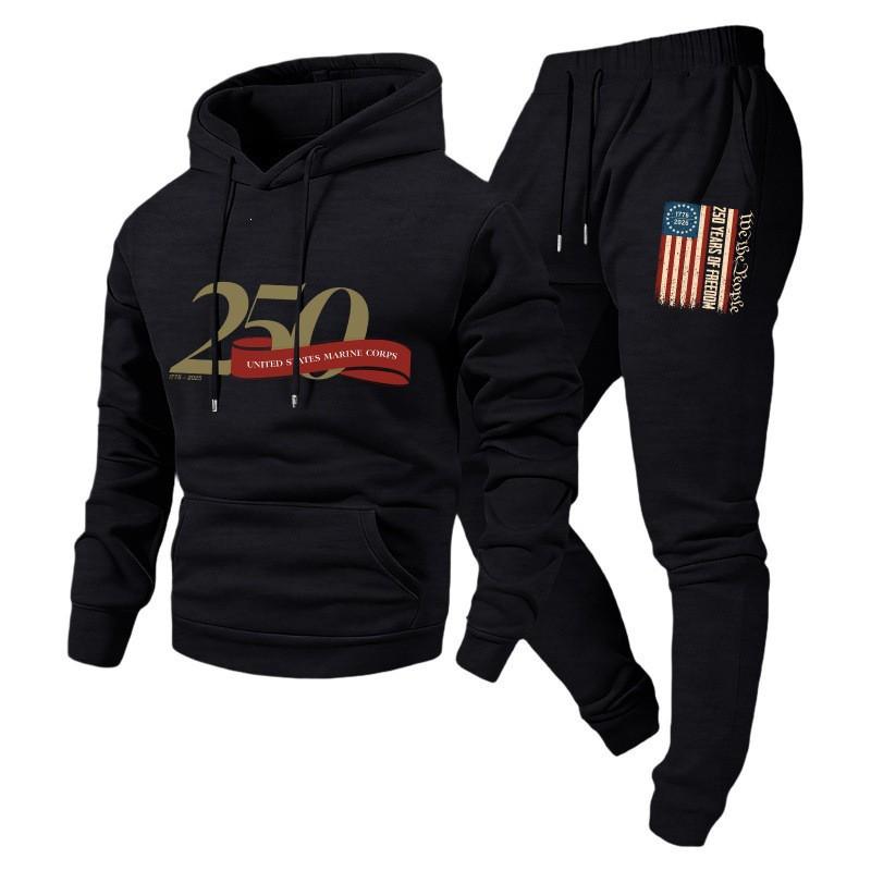 Men Women Hoodie Set Loose Casual Tracksuit 240th Anniversary Print Long Sleeve Sweatshirt Jogger